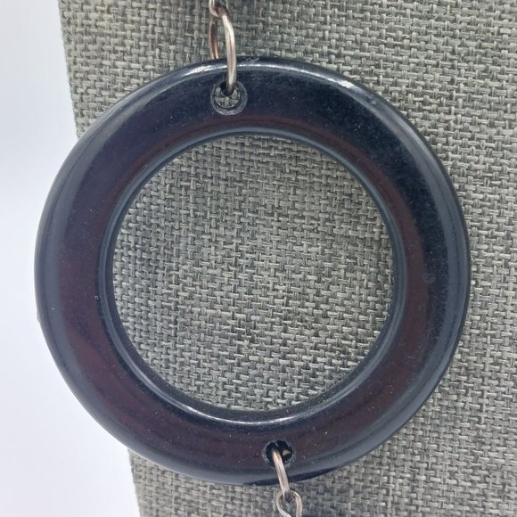 Black Necklace Faceted Resin Beads Large Link Chain Light Weight 24" Silver Tone - Picture 4 of 10